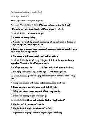 Bài kiểm tra khảo sát giữa học kỳ I môn Ngữ văn Lớp 6 - Năm học 2014-2015 (Có đáp án)